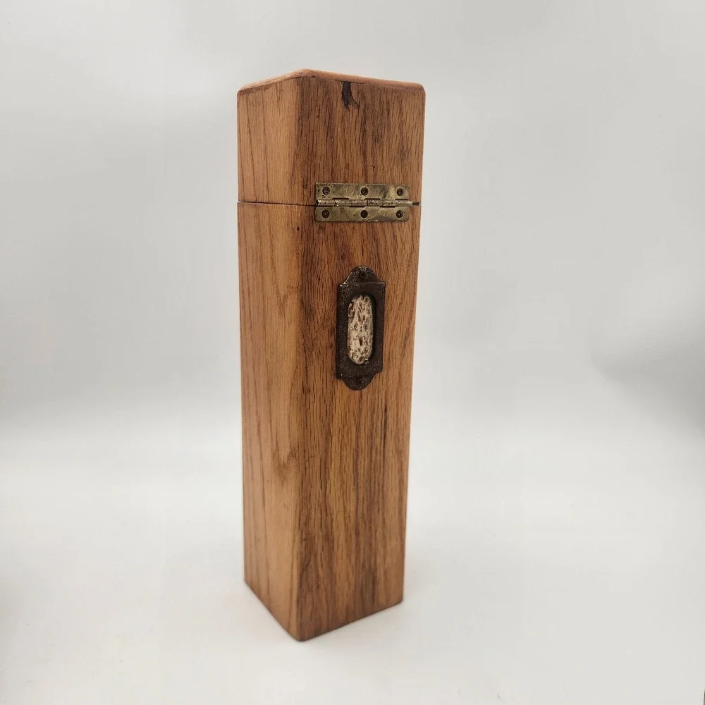 Vintage Oak Wood Match Box Tall Lion Head Knocker Singed Detail Rustic Gothic